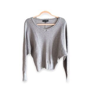 CATHERINE MALANDRINO | Gray Diagonal Knit V-Neck Sweater (M)
